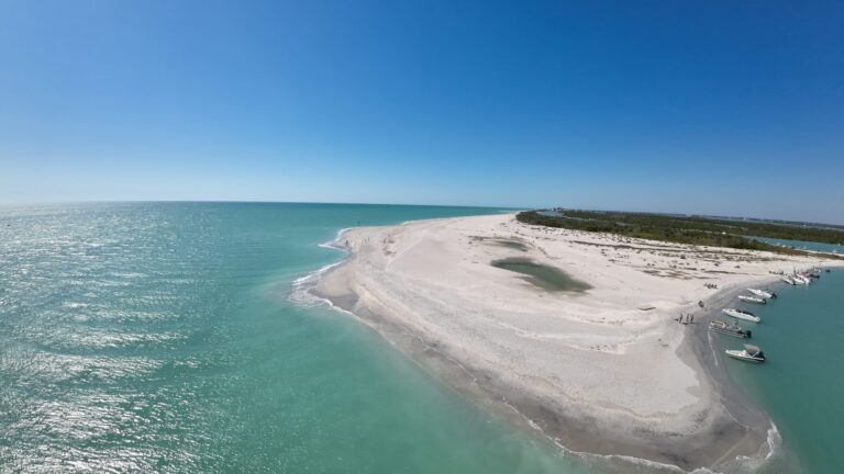 Sandbar and turquoise Gulf water off Southwest Florida from above