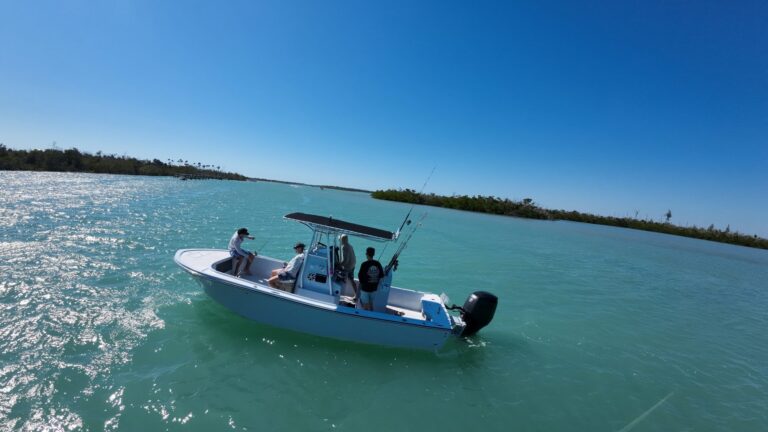Anglers aboard a Nauti Dawg Charters boat on a sunny day
