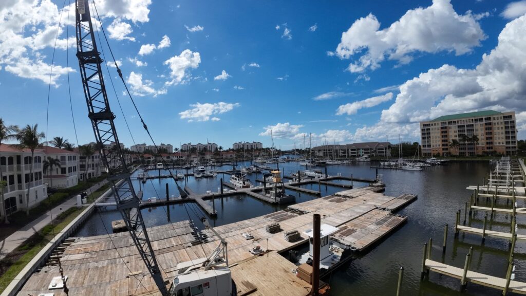 Crane setting new dock decking in the North Basin, April 2026